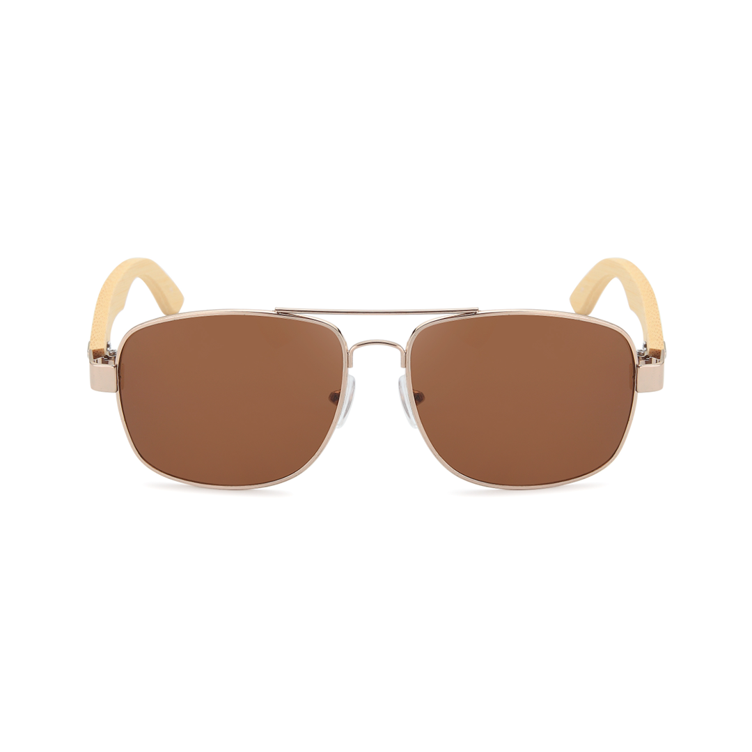 square aviator sunglasses with bamboo legs