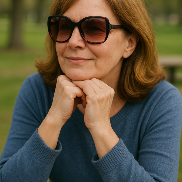 mature woman in a park wearing model SH6652