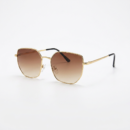 Gold metal square sunglasses with brown gradient lenses on a white background on display.