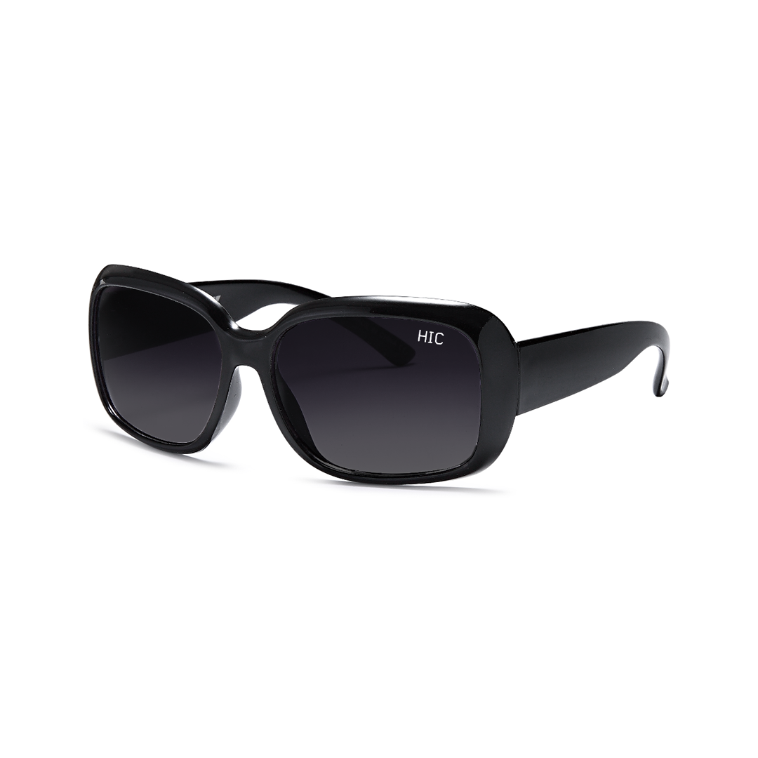 Black oversized sunglasses with dark gradient lenses and the 'HIC' logo on the right lens