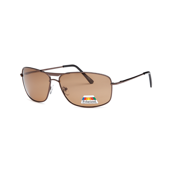 Brown polarized aviator sunglasses with a metal frame and brown gradient lenses on a white background.