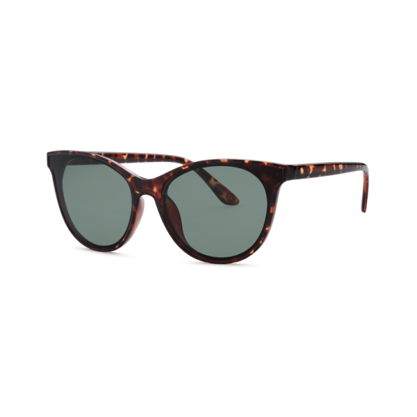 Tortoiseshell sunglasses with dark green lenses on a white background, showcasing an oversized frame silhouette.