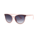 Pink-framed sunglasses with gradient blue lenses, stylish cat-eye shape.