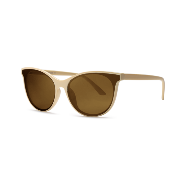 Beige plastic sunglasses with brown lenses on a white background (product shot).