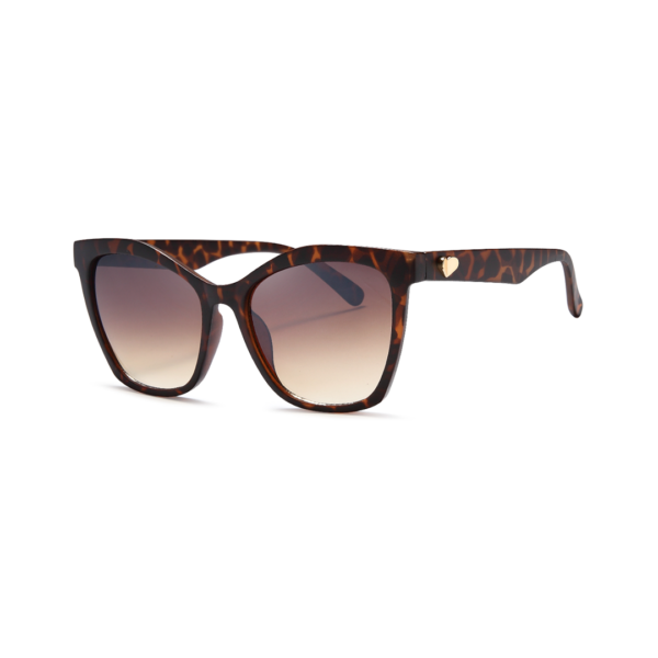Tortoiseshell sunglasses with gradient lenses and a small gold heart on the temple arm.