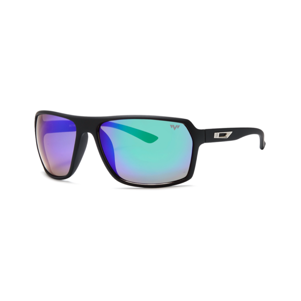 ocean blue men's wrap sunglasses with gunmetal leg accent