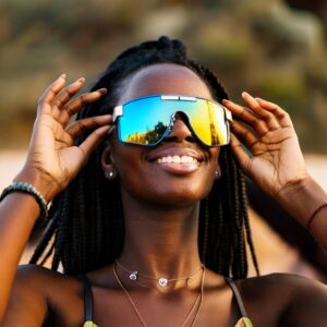 Woman-Smiling-Shield-Sunglasses